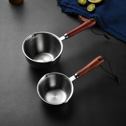 2Pcs Stainless Steel Kitchen Tools Set, 10oz Pot with Wood Handle & Cake Spatula, Durable Daily Kitchen Accessories - ShopHub