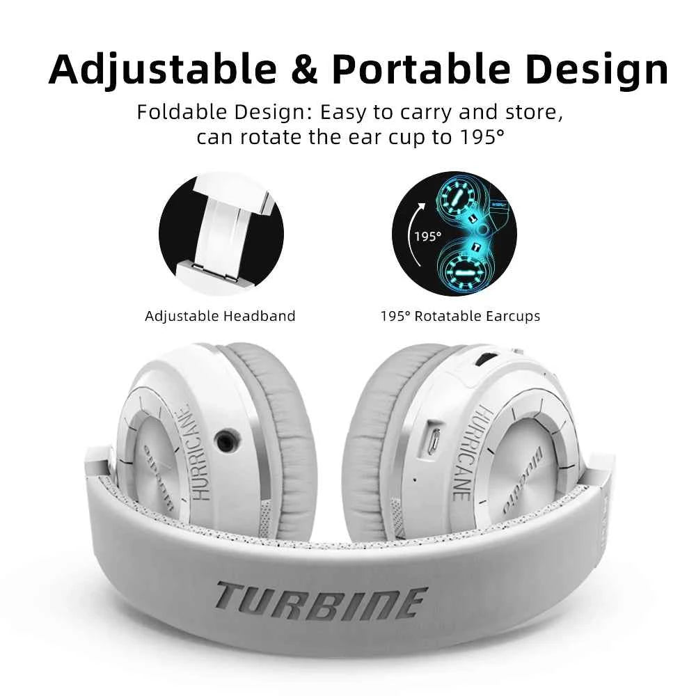 Bludio T2 Plus Headset - Foldable Wired & Wireless Headphones with FM Radio and 32G TF Card Support for Travel, Work, and Music