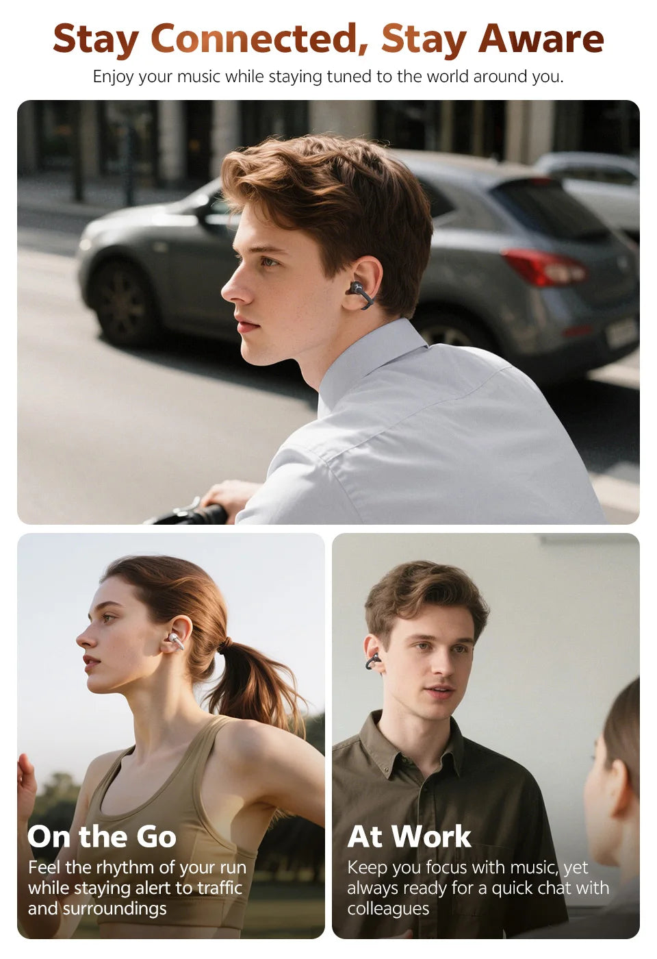 QCY CT06 Open Ear Wireless Earbuds with 4-Mic Calls and Bass Boost - Bluetooth 6.0 Clip-On Sports Headphones with 35 Hours Playtime - ShopHub