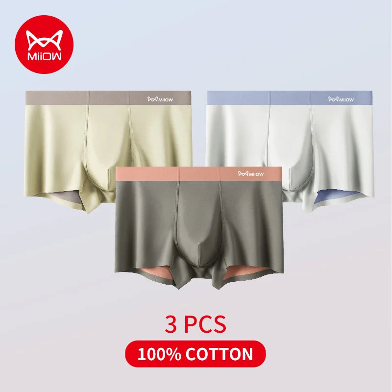 MiiOW Silky Soft Men’s Underwear - 3Pcs Cotton Antibacterial Boxer Shorts - ShopHub