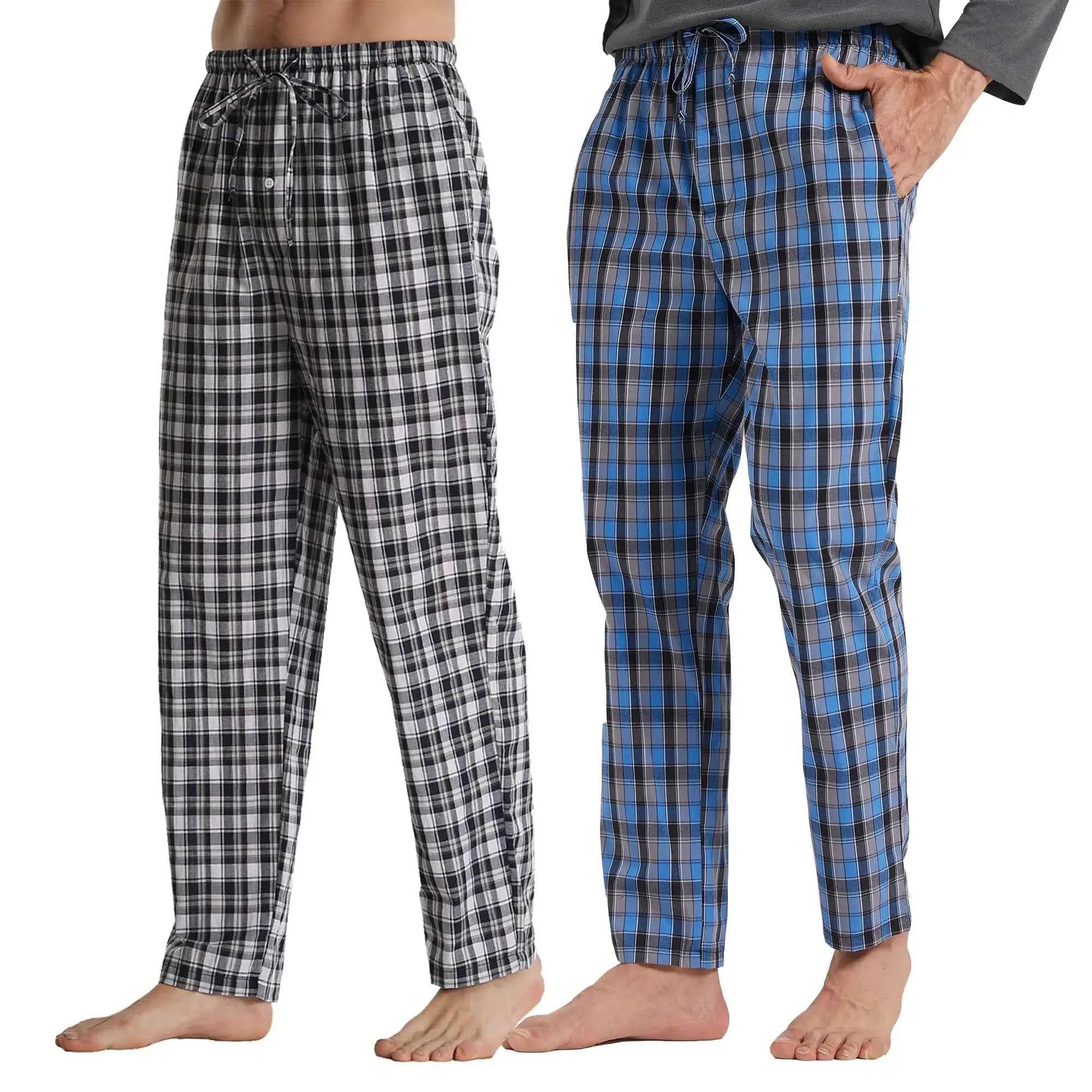 Men's Summer Pajama Pants - Comfortable 2 Pack Plaid Lounge Sleepwear with Pockets
