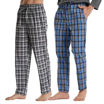 Men's Summer Pajama Pants - Comfortable 2 Pack Plaid Lounge Sleepwear with Pockets