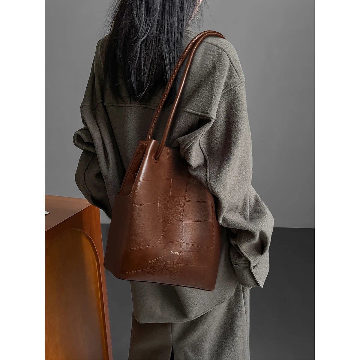 FOXER 2026 Spring New Tote Bag for Women Soft PVC Leather Daily Commute Shoulder Bag Vintage Casual Female Work Handbag