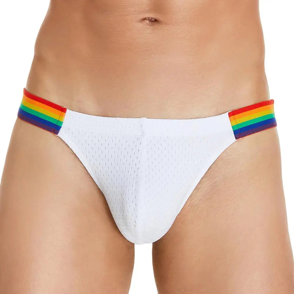 SEOBEAN Men's Breathable Underwear - Mesh Sexy Briefs with Rainbow Belt - ShopHub