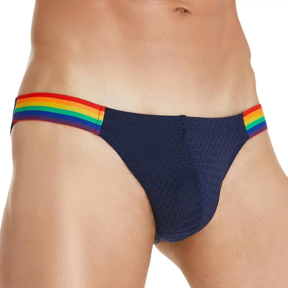 SEOBEAN Men's Breathable Underwear - Mesh Sexy Briefs with Rainbow Belt - ShopHub