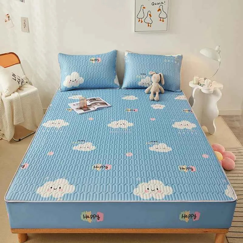 Natural Latex Thickened Summer Mat for Bed Cool Feeling Ice Silk Matress Cover and Pillowcase Soft Breathable Cooling Mat Summer