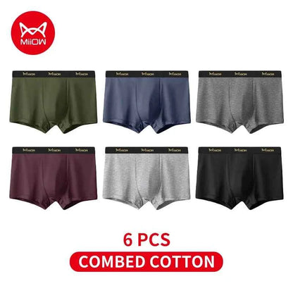 MiiOW 6Pcs Men's Cotton Underwear - Soft Antibacterial Breathable Boxer Briefs with Cotton Crotch