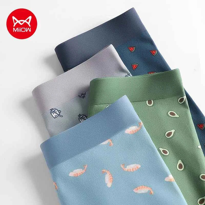 MiiOW 3Pcs Autumn Winter Cotton Men's Underwear Set Antibacterial Crotch Mens Underpants Funny Printed Man Panties Boxers Briefs