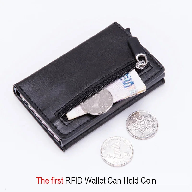Anti Rfid Metal Business Card Holder Automatic Pop Up Case Men Trifold Coin Purse Small Carbon Visit Credit Cardholder for Men