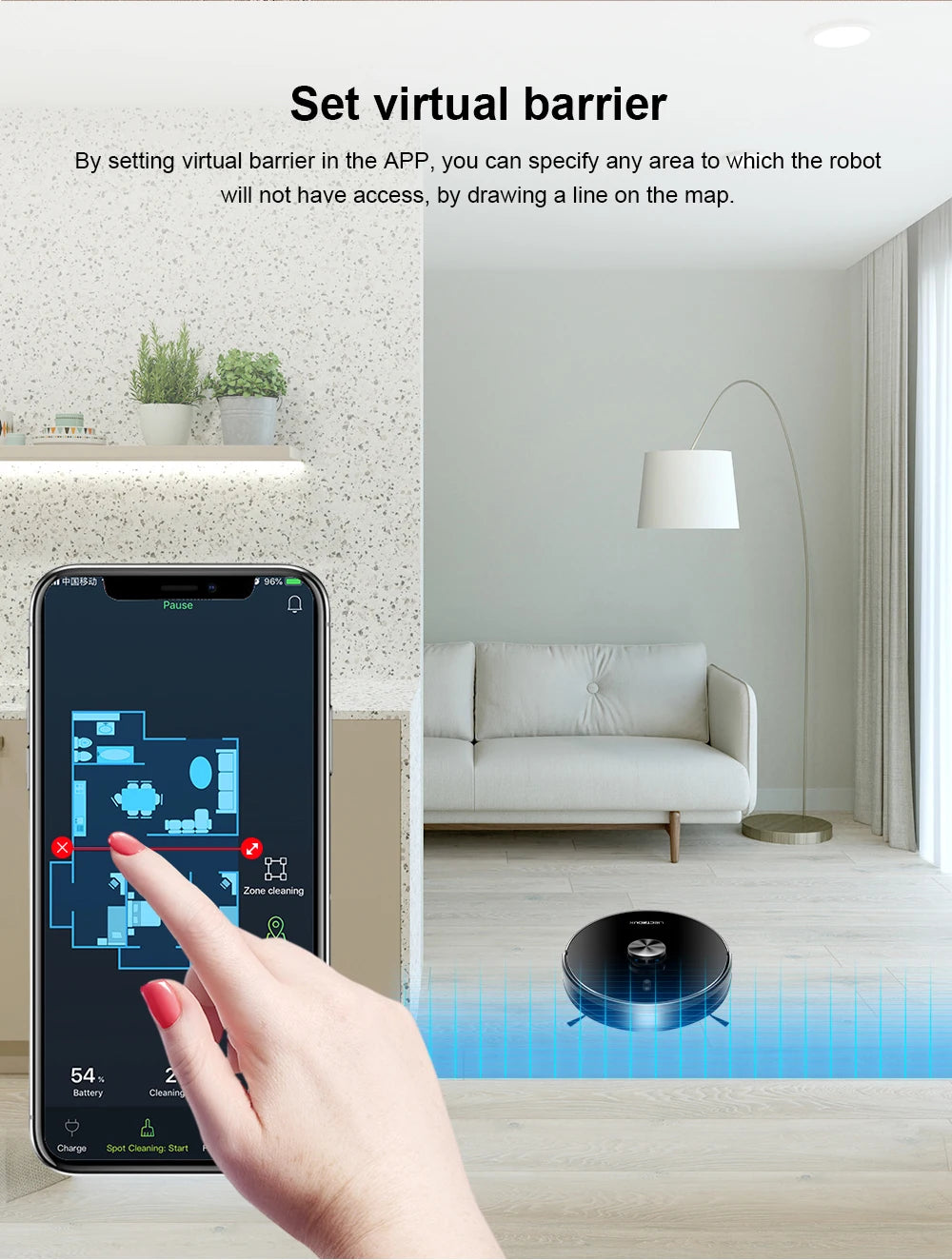 Liectroux Lilin X6 robot vacuum cleaner on a hardwood floor, showcasing its sleek design and cleaning brush in action.