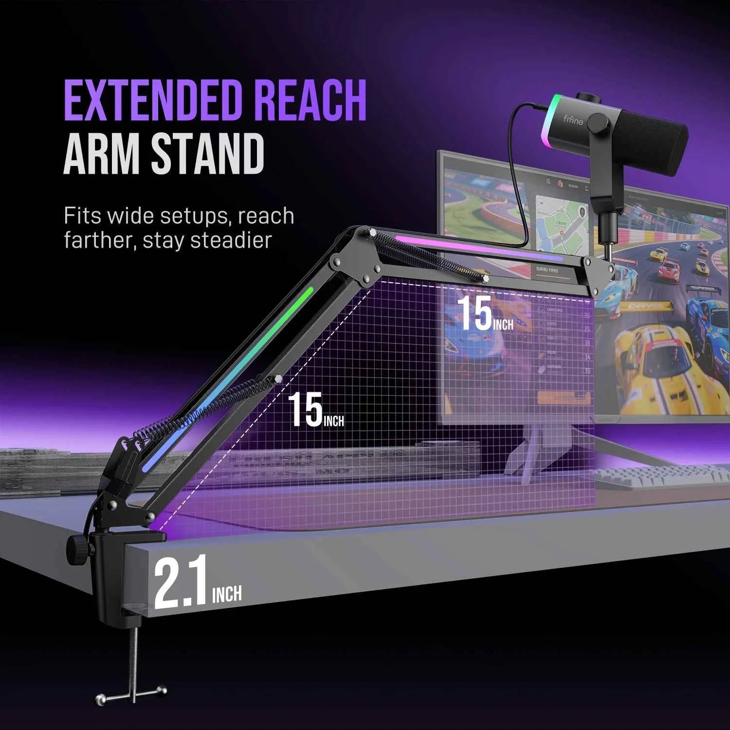 FIFINE AM8PROT Gaming Microphone Kit with Boom Arm, Dynamic XLR/USB Streaming Mic with RGB Light & Tap-to-Mute & Mix Control