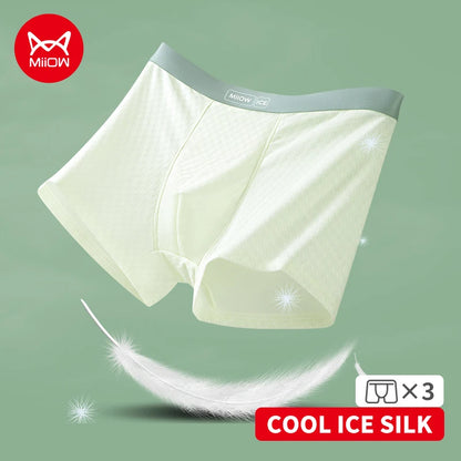MiiOW Antibacterial Men's Boxer 3Pcs Ice Silk Underwear with Breathable Mesh Crotch - ShopHub