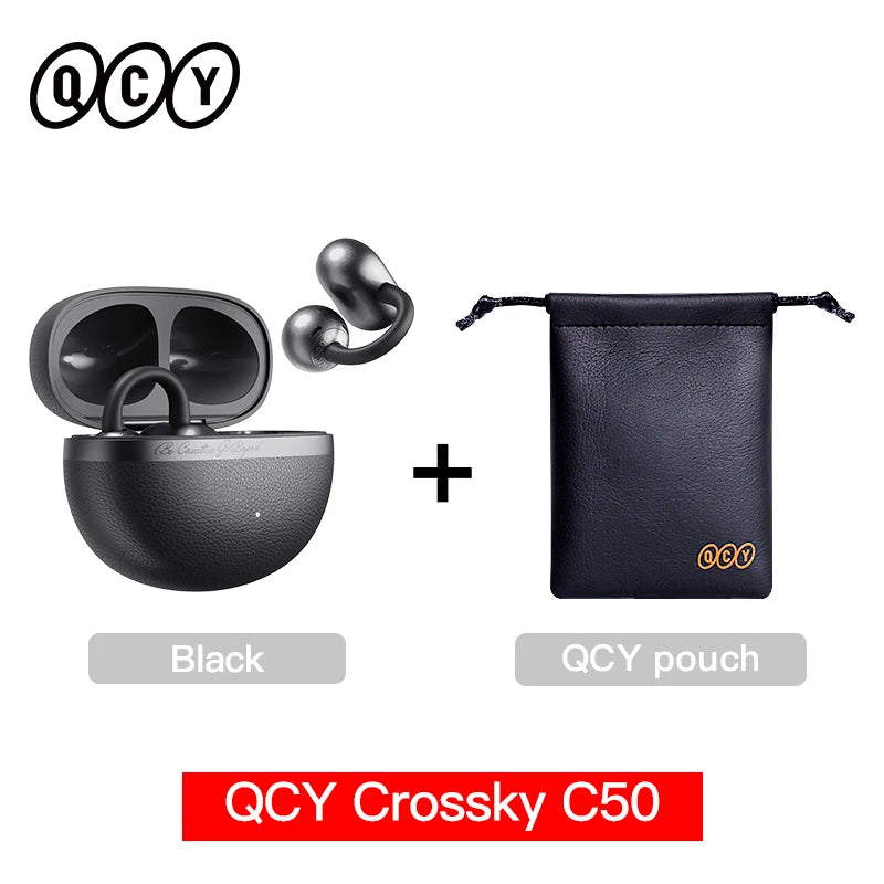 QCY CT06 Open Ear Wireless Earbuds with 4-Mic Calls and Bass Boost - Bluetooth 6.0 Clip-On Sports Headphones with 35 Hours Playtime - ShopHub