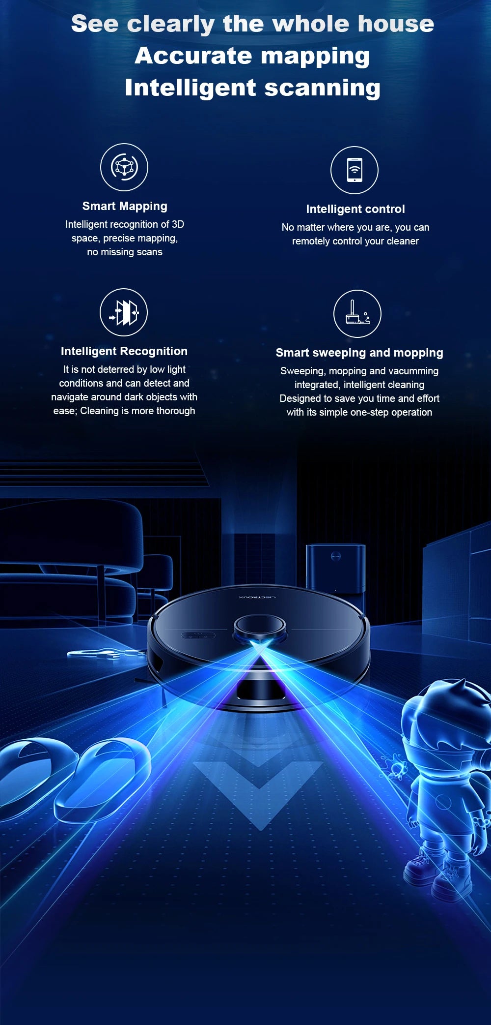 Liectroux M70 Pro robot vacuum cleaner and mop on hardwood floor, showcasing its sleek design and cleaning capabilities.