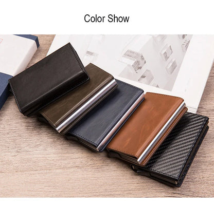Anti Rfid Metal Business Card Holder Automatic Pop Up Case Men Trifold Coin Purse Small Carbon Visit Credit Cardholder for Men
