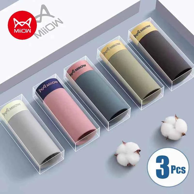 MiiOW 3Pcs Silky Soft Men Underwear Boxer Cotton Antibacterial Crotch Men's Panties Breathable Summer Man Underpants Boxershorts