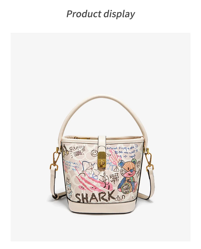 FOXER PU Leather Stylish Women's Dating Handbag Premium Commuter Messenger Shoulder Bag Lady Office Prints Bucket Crossbody Bags