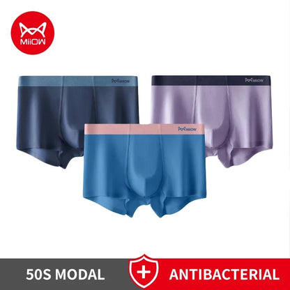 MiiOW Modal Men's Boxer Briefs 3pcs Silky 50S Antibacterial Underwear - ShopHub