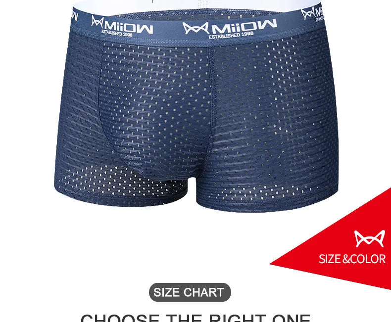 MiiOW Ice Silk Men Underwear - 3Pcs Sexy Mesh Breathable Boxer Shorts - ShopHub