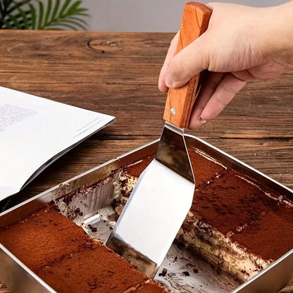 2Pcs Stainless Steel Kitchen Tools Set, 10oz Pot with Wood Handle & Cake Spatula, Durable Daily Kitchen Accessories - ShopHub