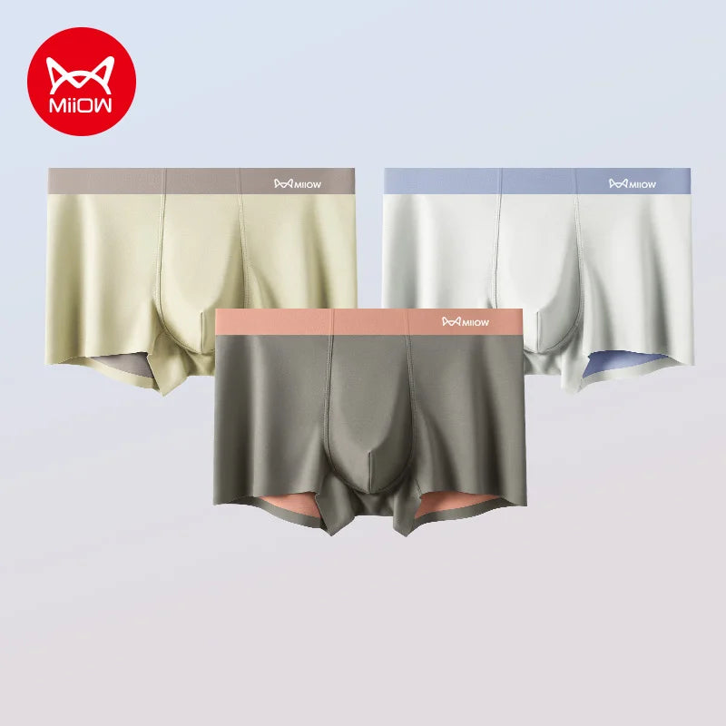 MiiOW Breathable Nylon Men's Underwear - 3Pcs Seamless Antibacterial Boxer Briefs - ShopHub