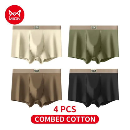 MiiOW 4Pcs Cotton Men's Underwear Soft Antibacterial U-shaped Crotch Breathable Boxer Briefs - ShopHub