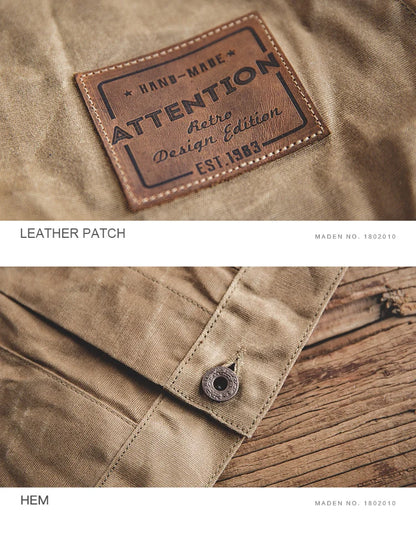 Maden Vintage Men's Canvas Oil Wax Jackets Khaki Multi-pocket Lapel Collar Single-breasted Jacket Windbreaker for Male Outwear