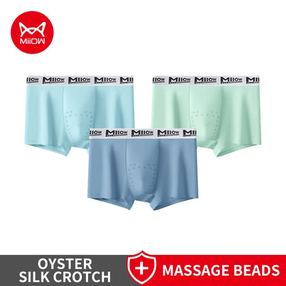 MiiOW 3Pcs Men's Breathable Underwear Ice Silk 10A Antibacterial Boxershorts with 101 Massage Beads - ShopHub