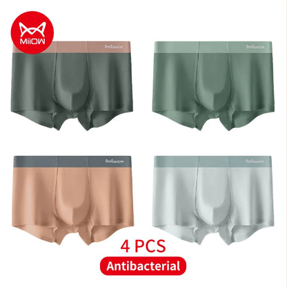 MiiOW 4Pcs Men's Silky Underwear Antibacterial Crotch Boxer Briefs - ShopHub
