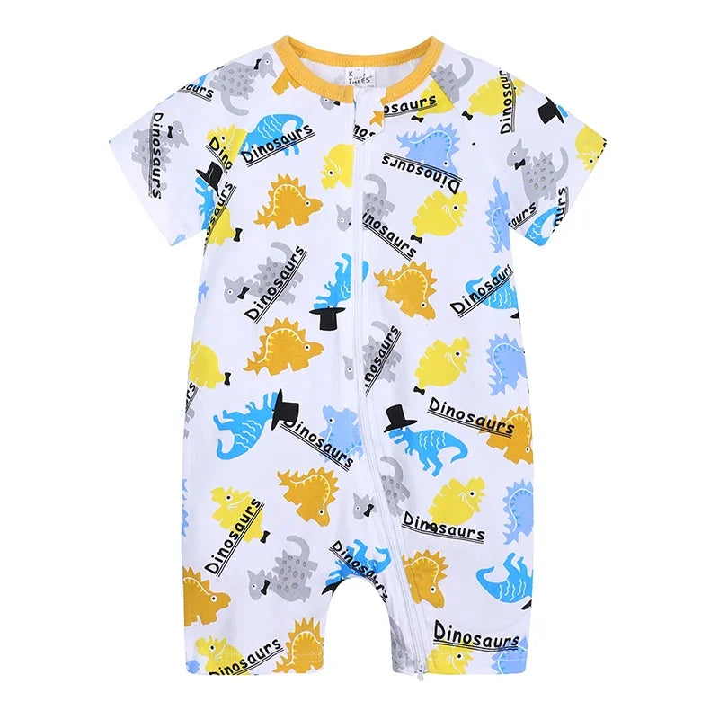 Kids Tales Summer Sprout Cotton-Stretch Double-Zip Romper