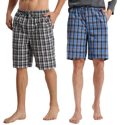 Mens Casual Pajama Shorts Summer Pajama for Men, Soft Cotton Sleep Shorts for Men Plaid Loung Short Sets with Pockets Pjs Bottom