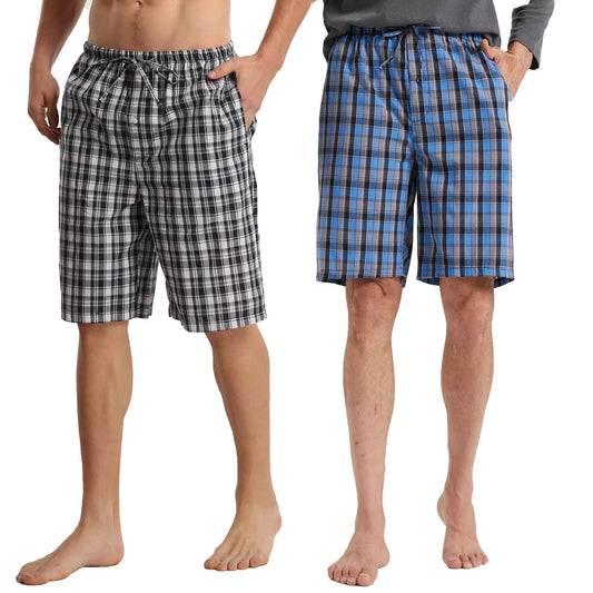 Mens Casual Pajama Shorts Summer Pajama for Men, Soft Cotton Sleep Shorts for Men Plaid Loung Short Sets with Pockets Pjs Bottom