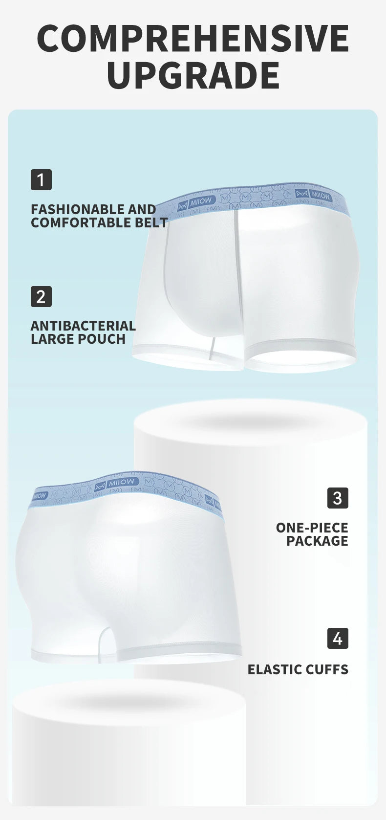 MiiOW Men's Underwear Boxers - 3Pcs Ice Silk Antibacterial Boxers - ShopHub