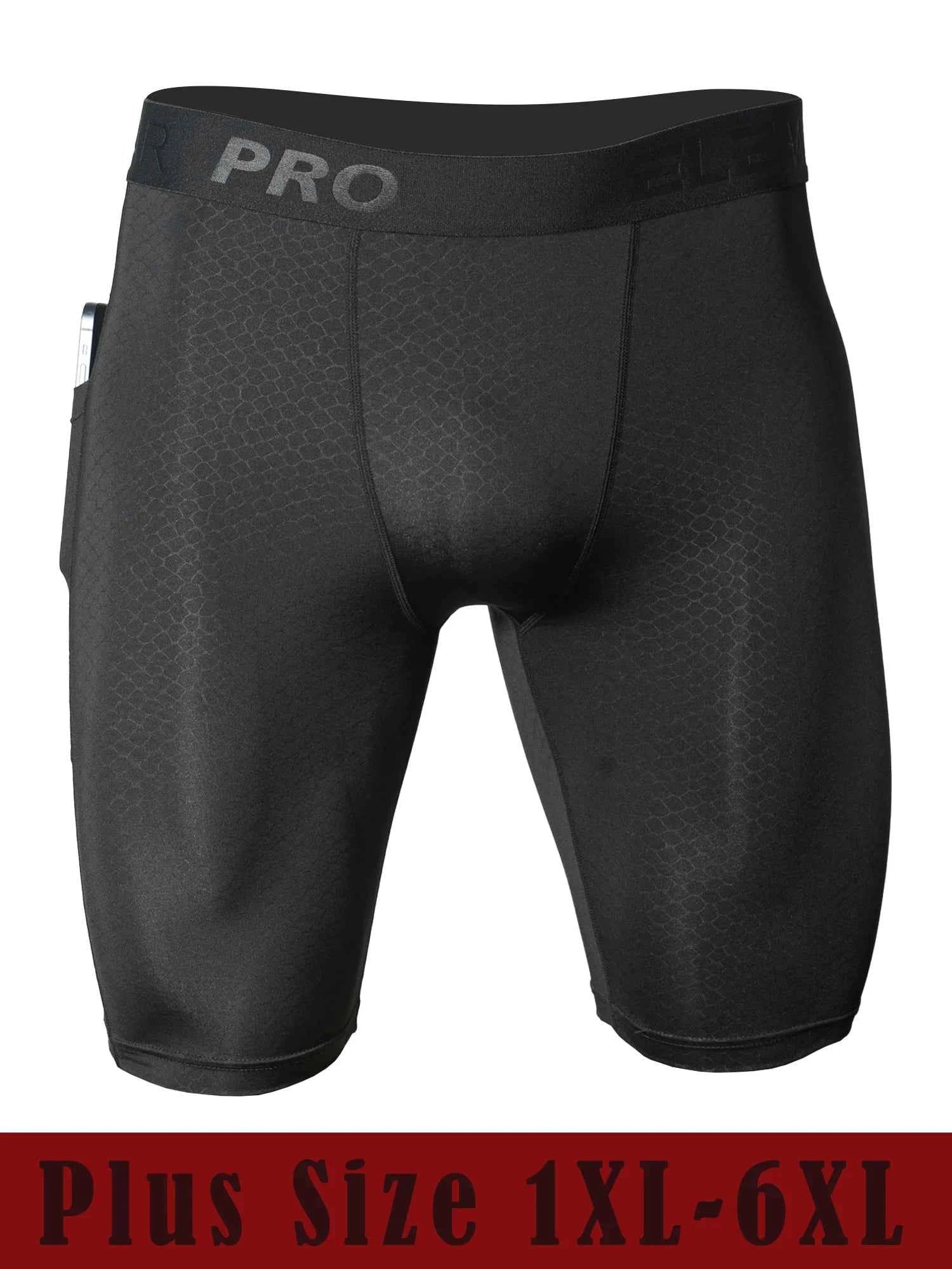 Men's Sports Running Underwear with Side Pockets, Front Inner Pocket, Snake Pattern Embossed, Plus Size 1XL-6XL