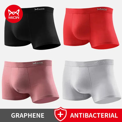 MiiOW 4Pcs Men's Breathable Cotton Underwear with Graphene Antibacterial Technology - Comfortable U Convex Bag Crotch Boxers - ShopHub