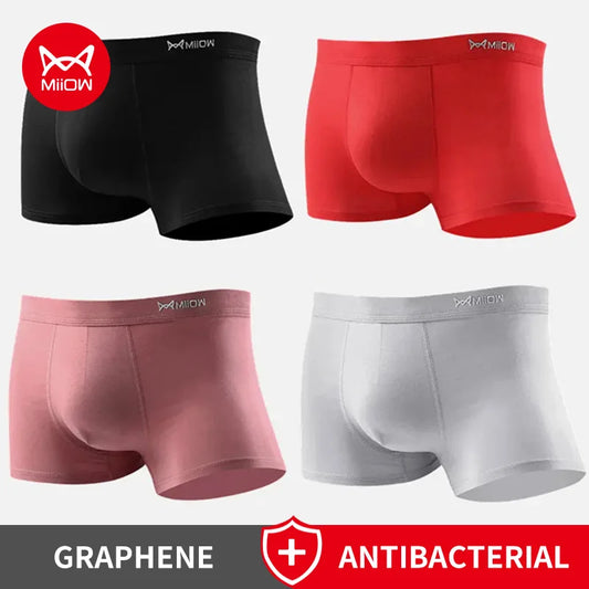 MiiOW 4Pcs Men's Breathable Cotton Underwear with Graphene Antibacterial Technology - Comfortable U Convex Bag Crotch Boxers - ShopHub