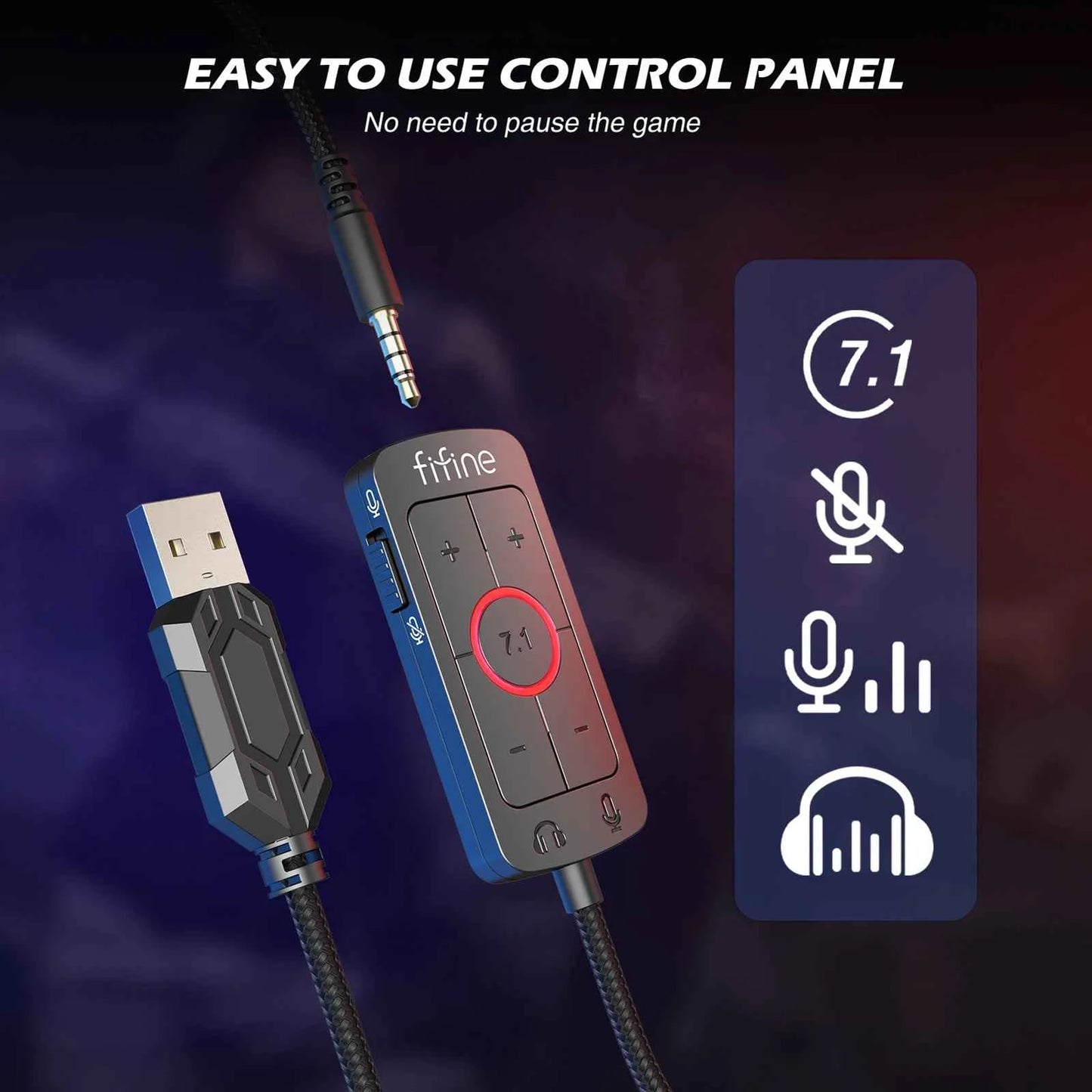 FIFINE Headset, 3.5 mm Jack & USB Headphone with 7.1 Surround Sound/Vol Control/Mute Switch for PC/MAC/PS4/PS5 Mixer-H9