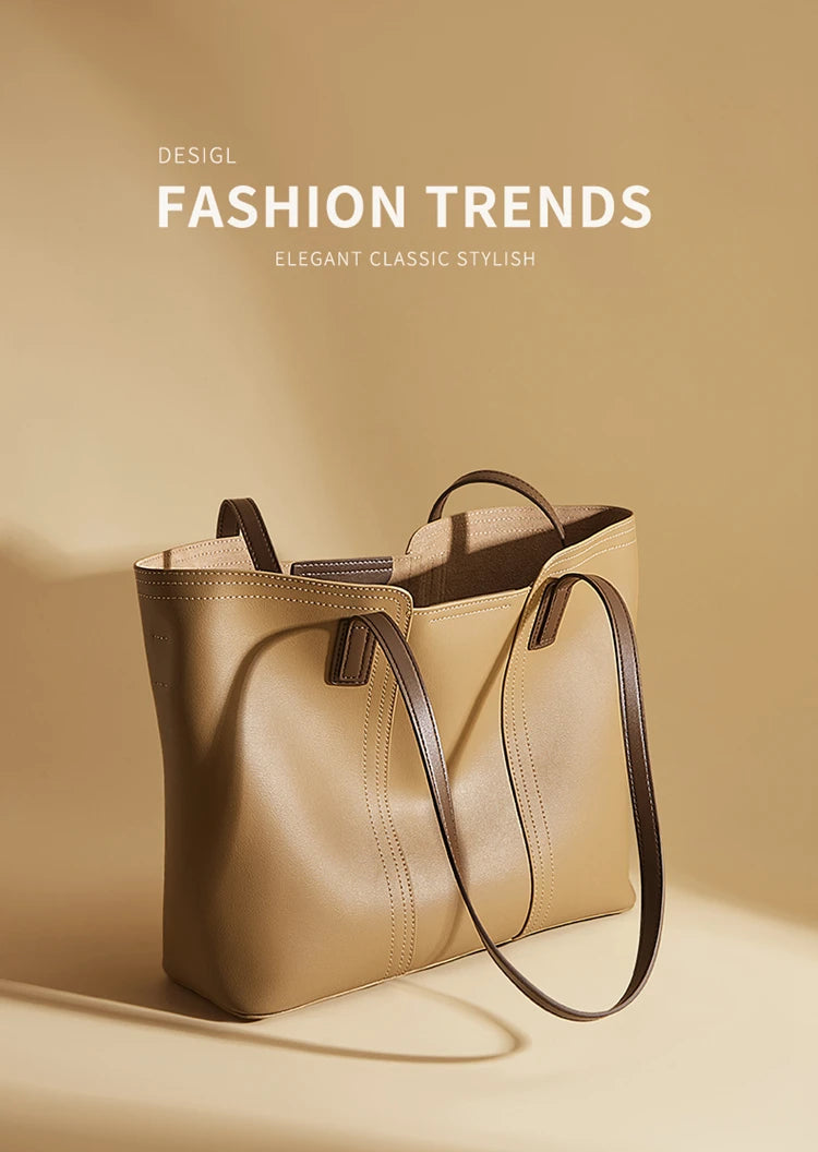 FOXER Soft Leather Handbag Women's Shoulder Bag Cowhide Leather Female Tote Bag Commute Large Capacity Luxury Bucket Bag Purse