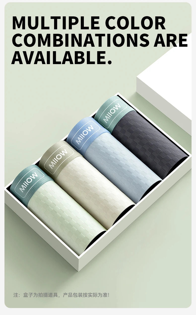 MiiOW Men's Antibacterial Underwear 4Pcs Silky Ice Silk Boxer Briefs - ShopHub
