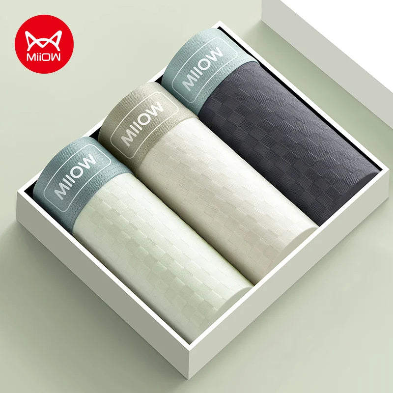 MiiOW Antibacterial Men's Boxer 3Pcs Ice Silk Underwear with Breathable Mesh Crotch - ShopHub