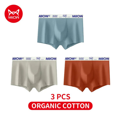 MiiOW Cotton Men's Underwear - 3Pcs Antibacterial Soft Silky Breathable Boxershorts - ShopHub