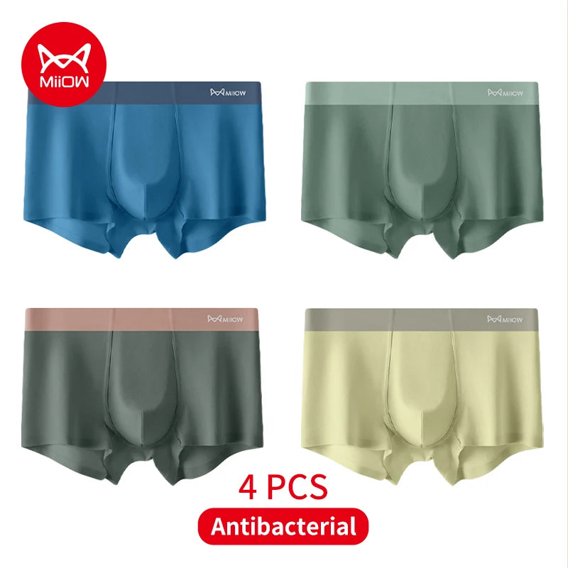 MiiOW 4Pcs Men's Silky Underwear Antibacterial Crotch Boxer Briefs - ShopHub