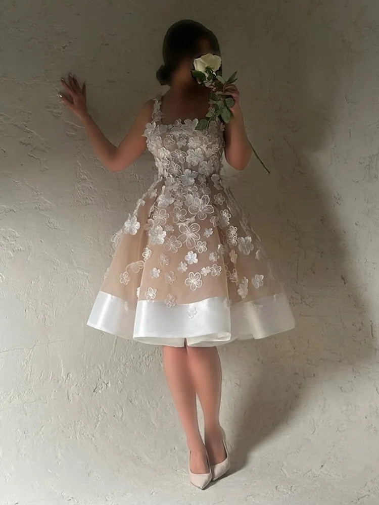 Smileven Champlgne 3D Lace Flower Wedding Dress