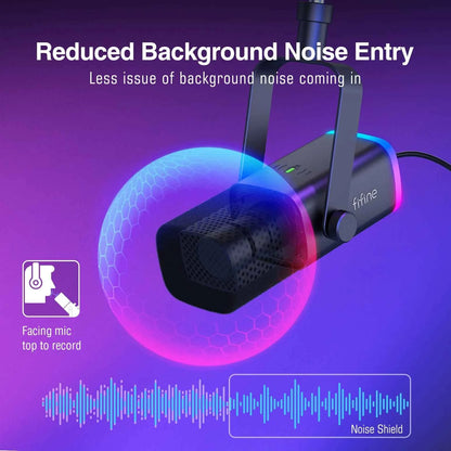 FIFINE XLR/USB Gaming Microphone Kit with Headphone Jack/Mute/RGB /Arm Stand,Dynamic Mic Set for PC PS5/4 Mixer AmpliGame AM8T