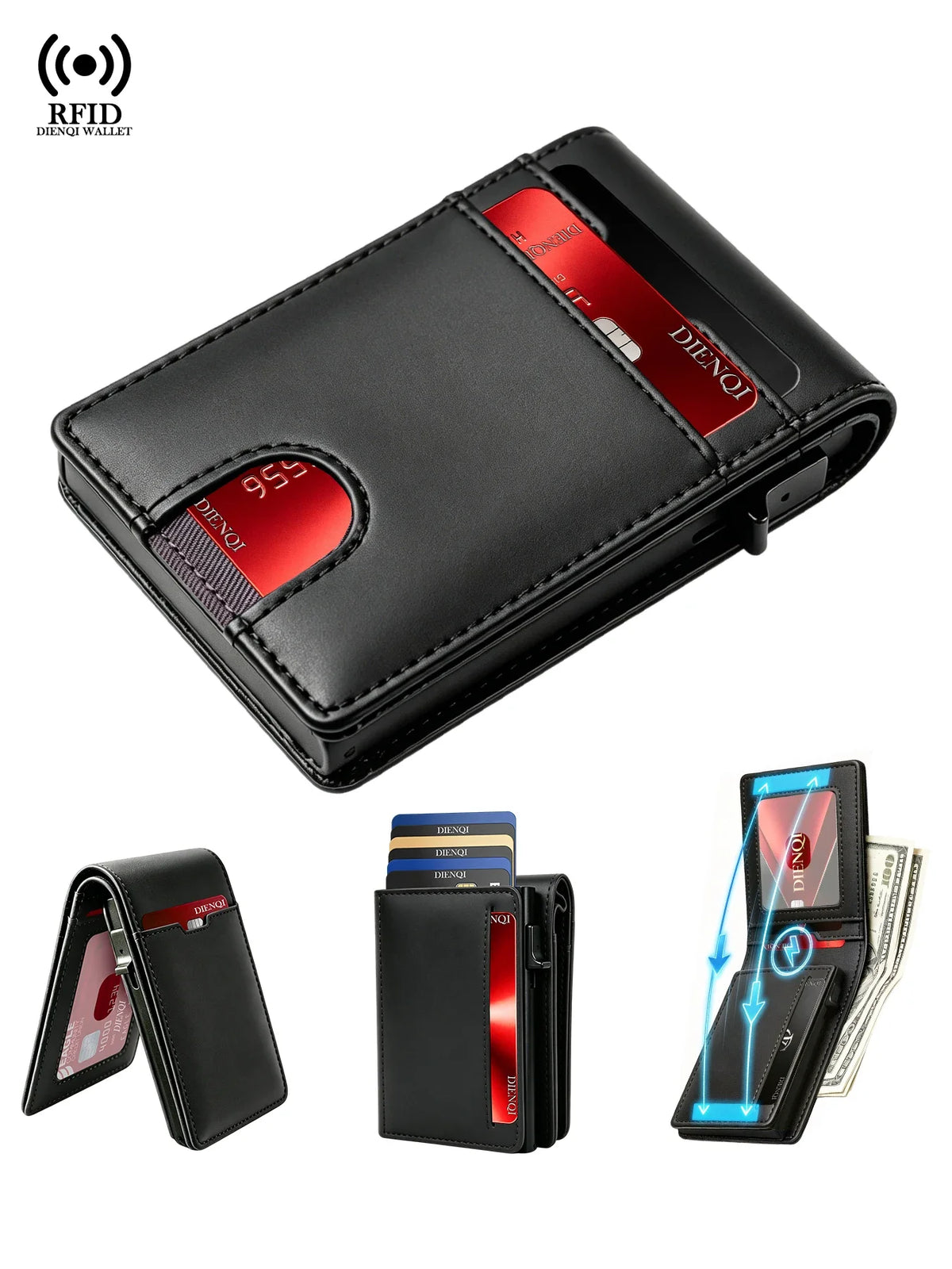 Carbon Fiber Wallet Magnetic Card Holder RFID Automatic Pop Up Case Id Bank Credit Cardholder Money Bag Bifold Wallets for Men