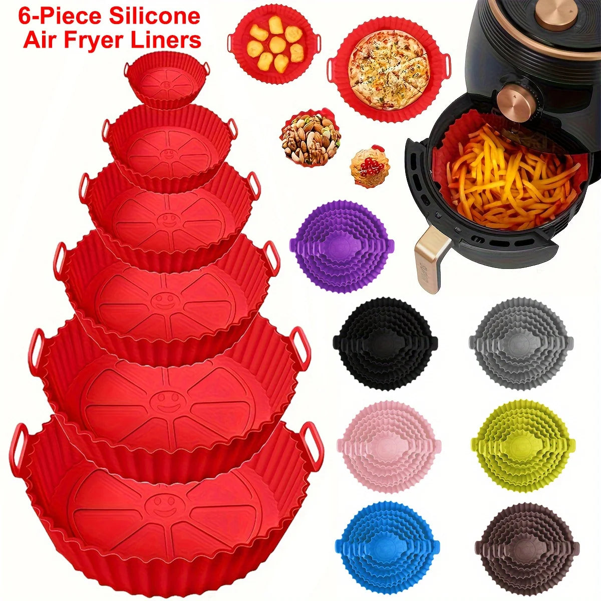 6PC Air Fryer Mats - 450°F Silicone Non-Stick Dual Texture - ShopHub