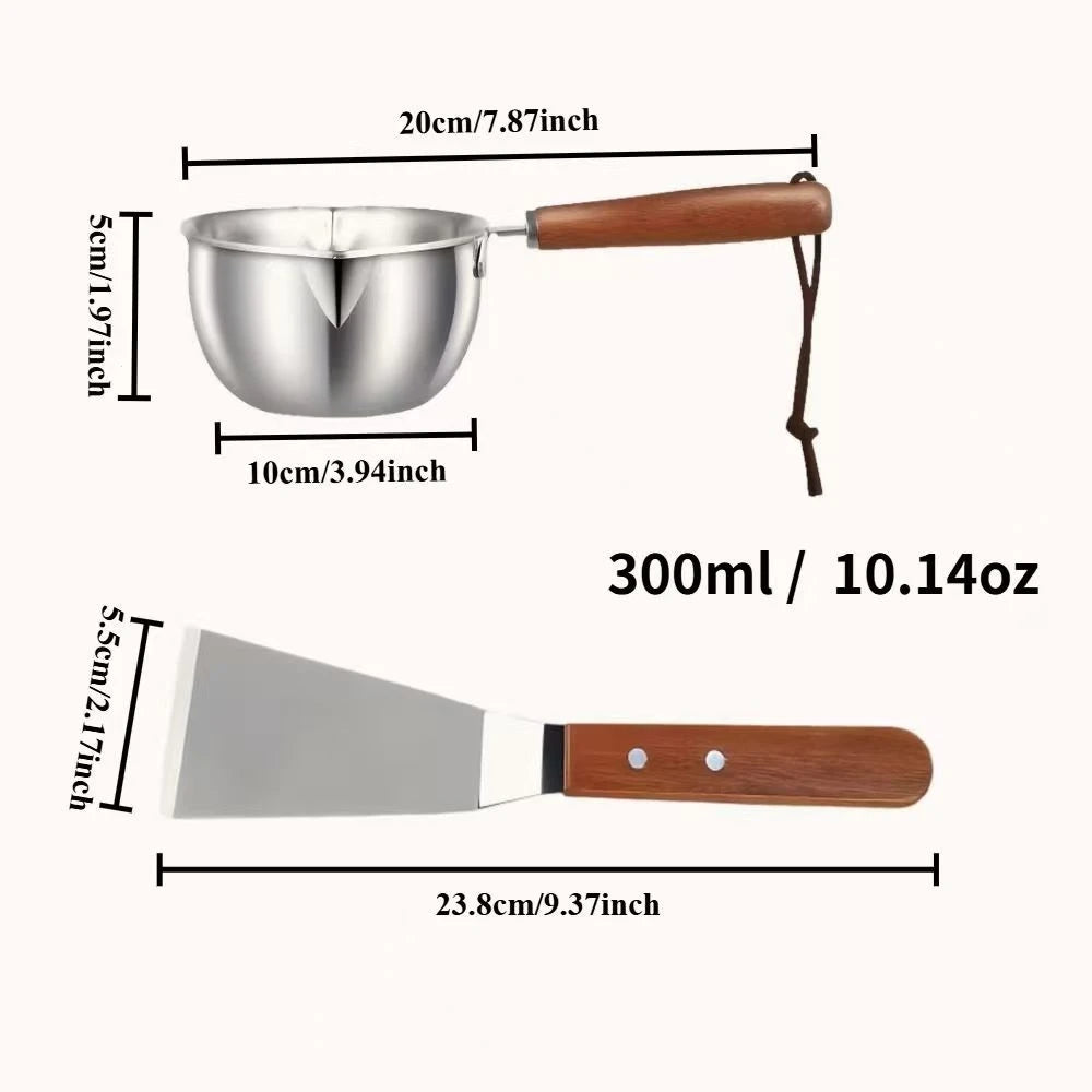 2Pcs Stainless Steel Kitchen Tools Set, 10oz Pot with Wood Handle & Cake Spatula, Durable Daily Kitchen Accessories - ShopHub