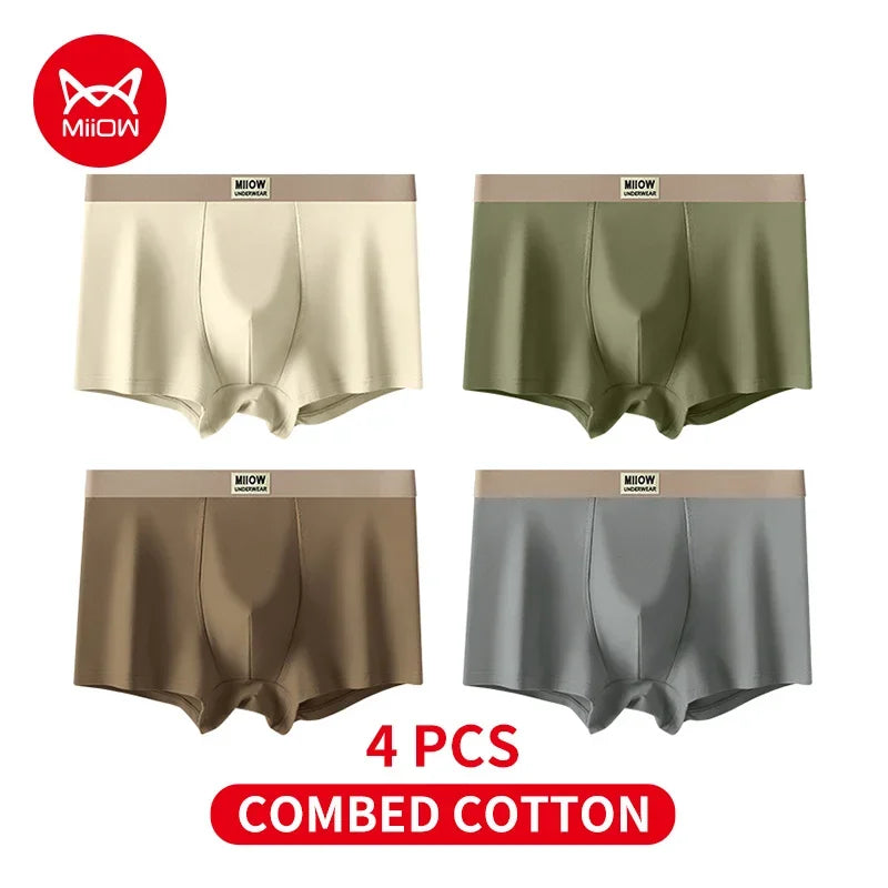 MiiOW 4Pcs Cotton Men's Underwear Soft Antibacterial U-shaped Crotch Breathable Boxer Briefs - ShopHub
