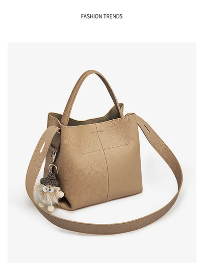 FOXER Soft Leather Bucket Bag for Women Simple Genuine Leather Shoulder Bag Female Casual Handbag Daily Work Crossbody Purse