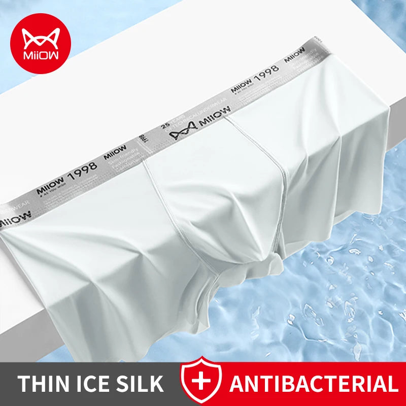 MiiOW Ice Silk Men Underwear - 3Pcs Breathable Ultra-thin Antibacterial Boxers for Ultimate Comfort - ShopHub